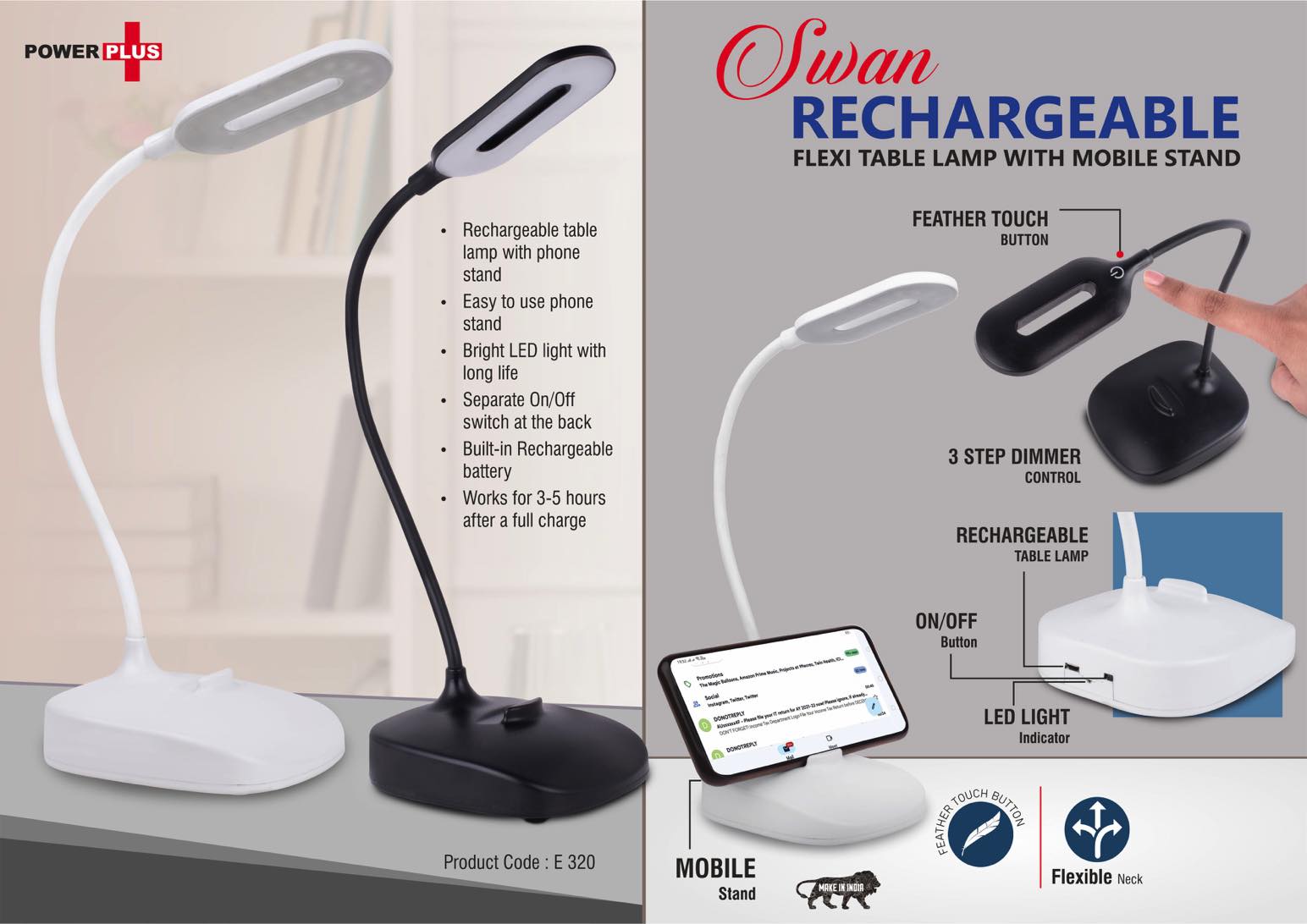 Rechargeable Flexi table lamp with Mobile stand