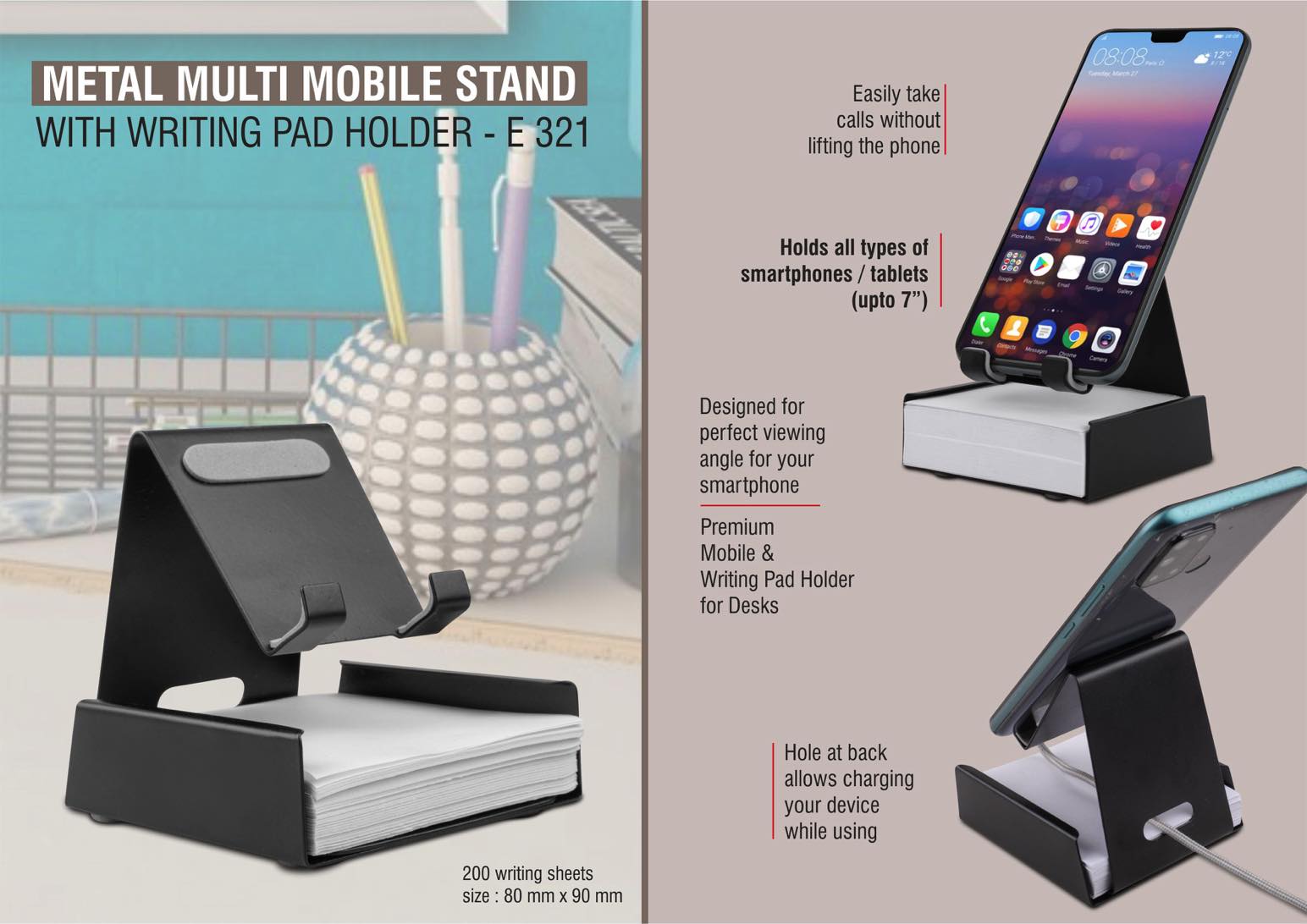 Metal mobile stand with Writing pad holder