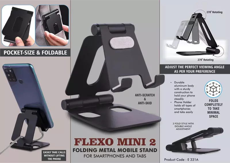 Flexo Mini 2: Folding Metal Mobile Stand for Smartphones and Tabs