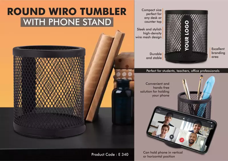Round Wiro tumbler with Slide-out Phone Stand