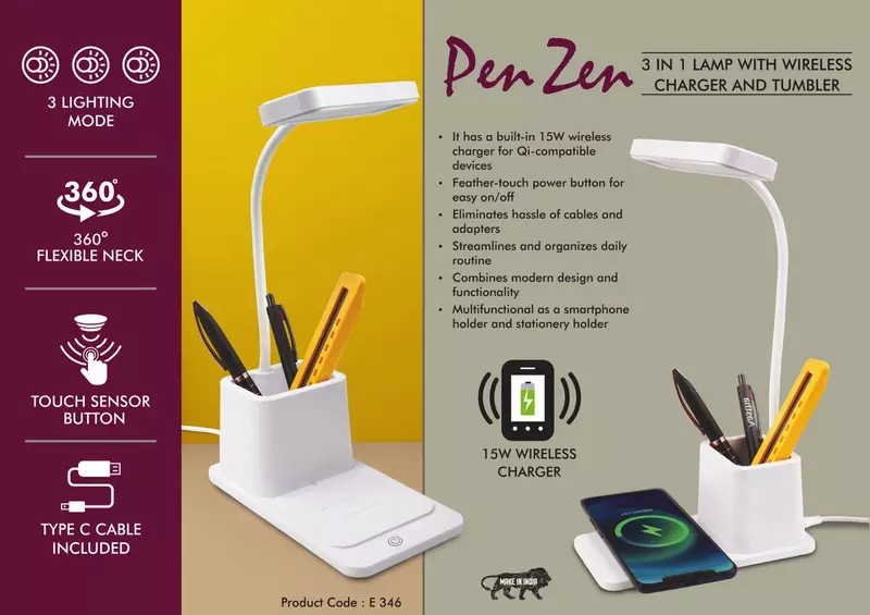 PenZen: 3 in 1 Lamp with 15W Wireless Charger and Tumbler