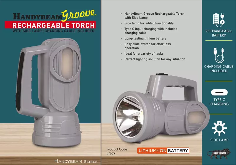 HandyBeam Groove: Rechargeable Torch with Side Lamp