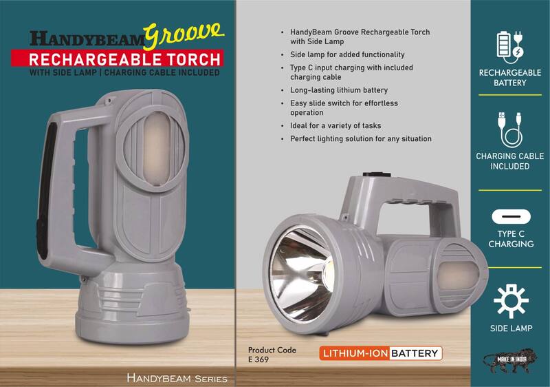 HandyBeam Groove: Rechargeable Torch with Side Lamp