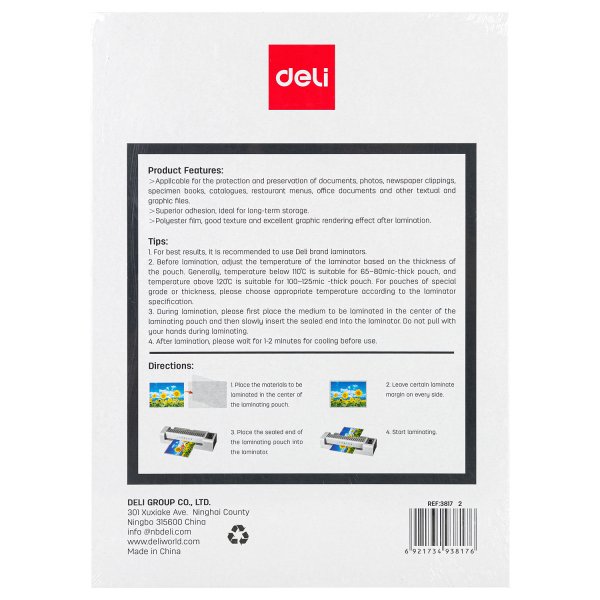 DELI LAMINATING POUCH A4 E3817 125M 100s