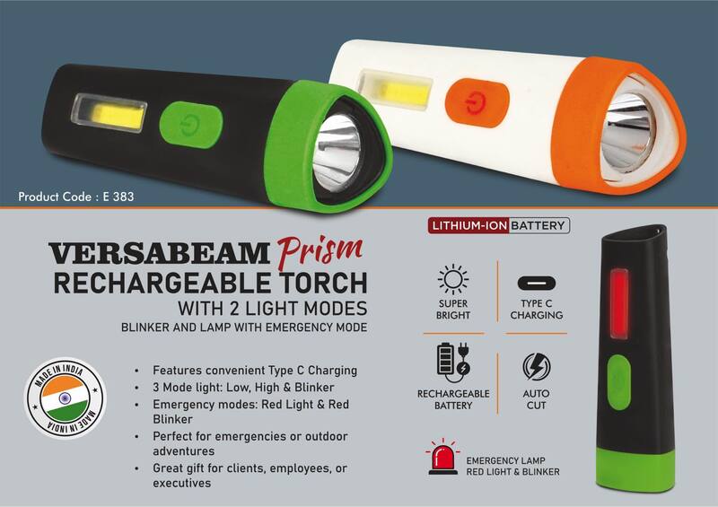 VersaBeam Prism: Rechargeable Torch with 2 light modes, Blinker and Lamp with Emergency mode