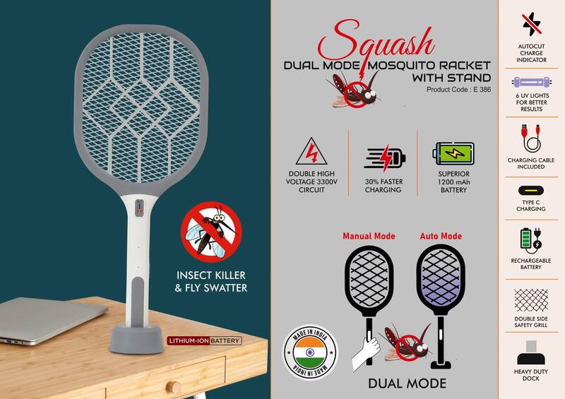 Squash: Dual Mode Mosquito racket with stand