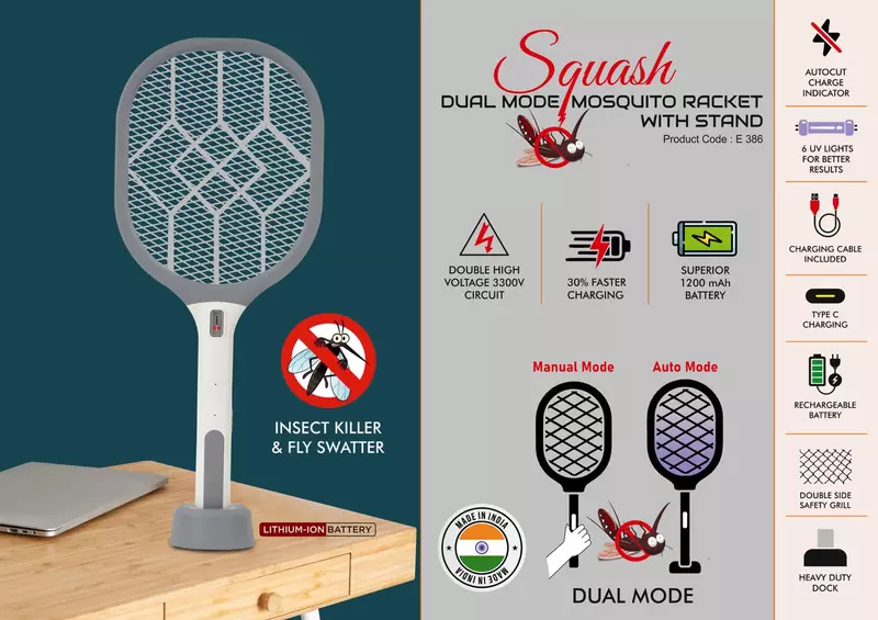 Squash: Dual Mode Mosquito racket with stand
