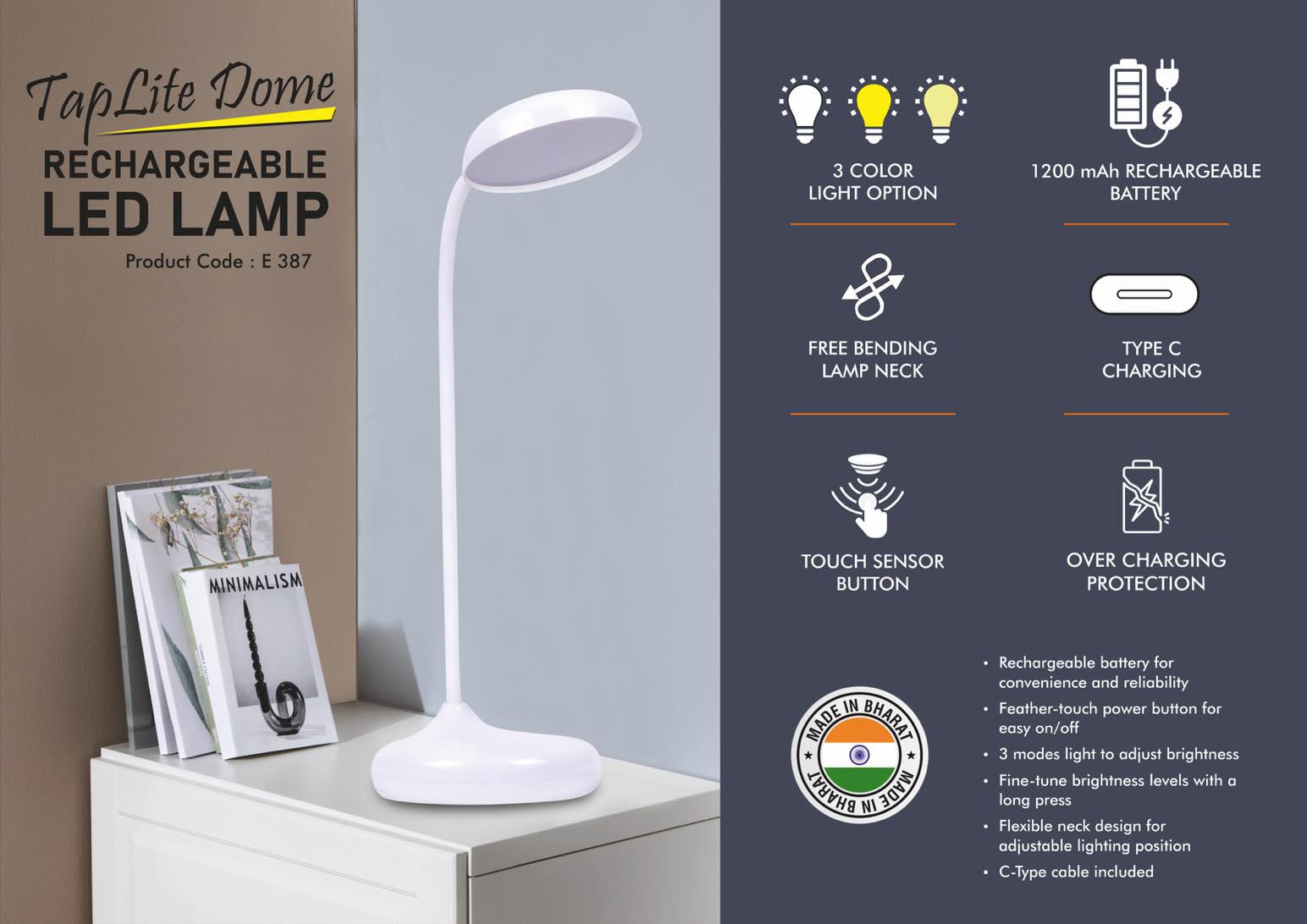 TapLite Dome : Rechargeable LED lamp