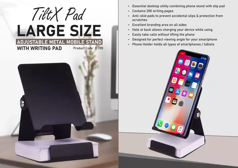 TiltX Pad: Large size Adjustable metal mobile stand with writing pad