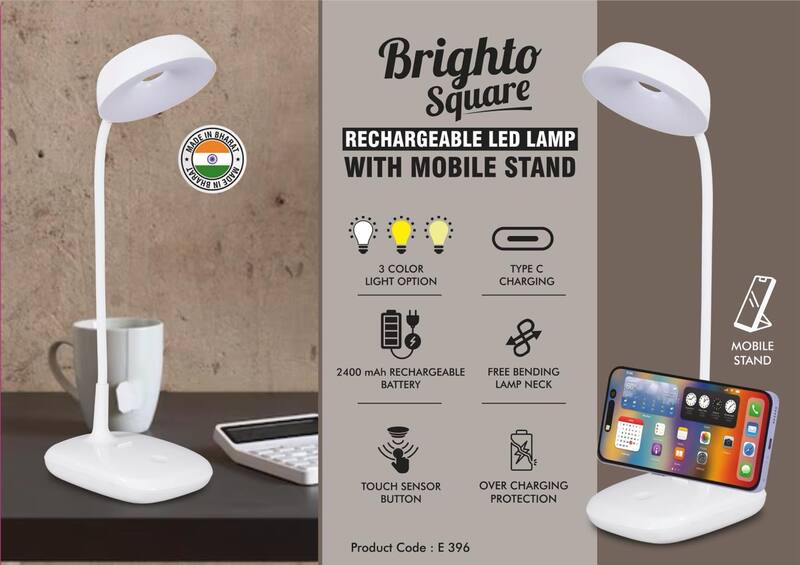 Brighto Square: Rechargeable LED Lamp with Mobile stand