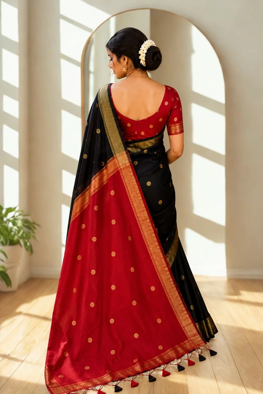 Maheswari Silk Cotton Black With Red