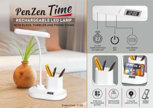 PenZen Time: Rechargeable LED lamp with Clock,