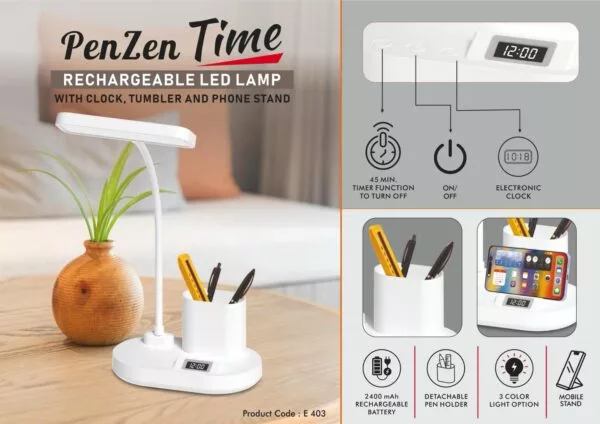PenZen Time: Rechargeable LED lamp with Clock,