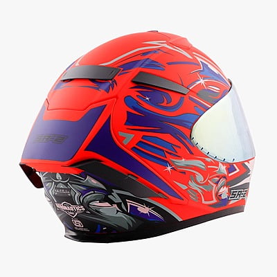 STEELBIRD SA-2 VILLAIN FLUO RED/BLUE C/V (L) + EXTRA CHROME VISOR