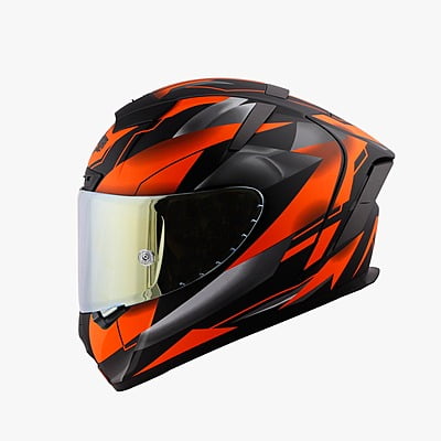 STEELBIRD SA-2 METALLIC MAT BLACK/FLUO ORANGE C/V (M) + EXTRA GOLD VISOR