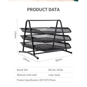 DELI E9181 MESH EXEC TRAY 3TIER BLACK