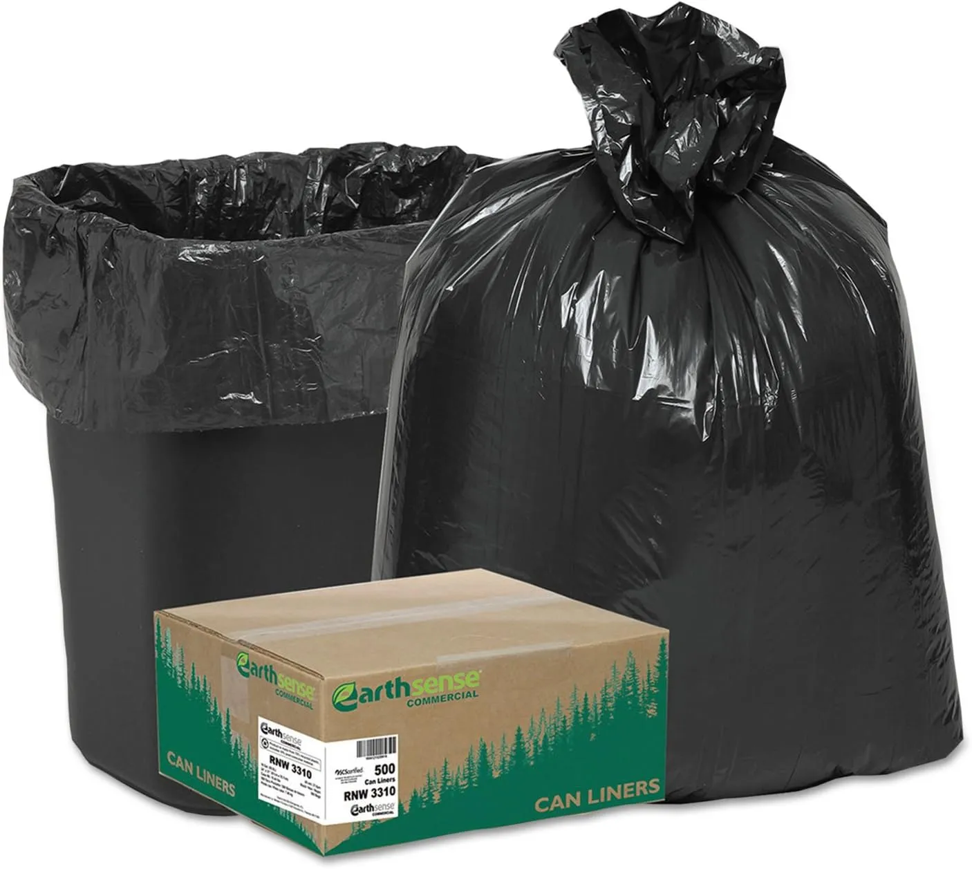 Webster EarthSense 0.65 mil Trash Bags, 16 gal, 24inH x 31inW, 75% Recycled, Black, 500 Bags