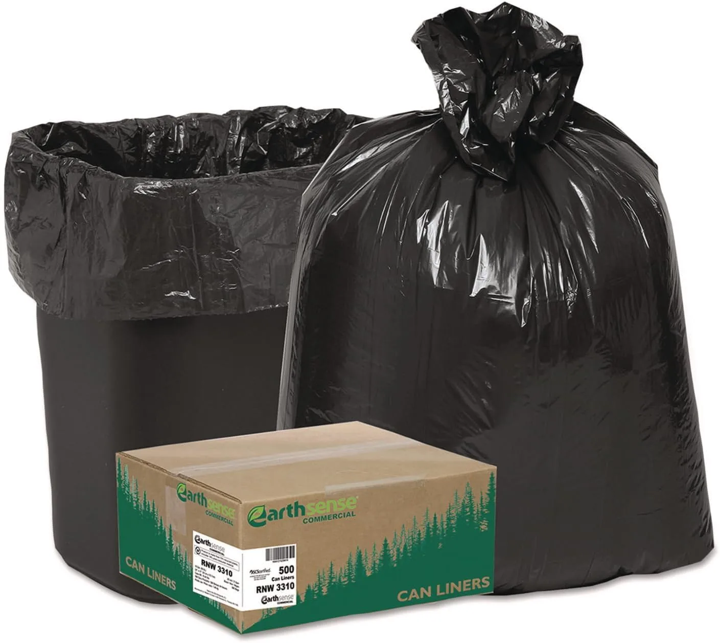 Webster EarthSense 0.65 mil Trash Bags, 16 gal, 24inH x 31inW, 75% Recycled, Black, 500 Bags