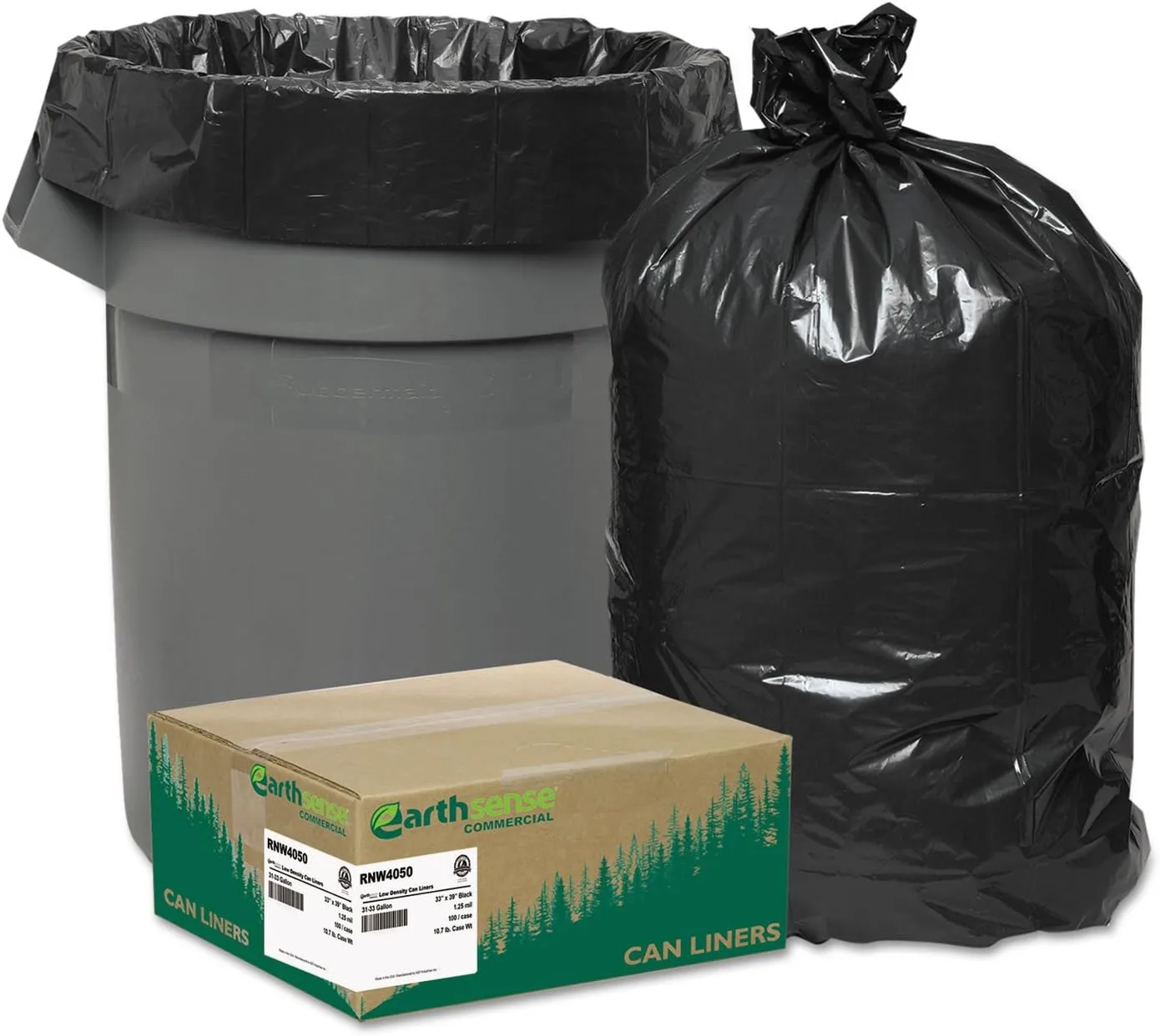 Recycled Can Liners, 33gal, 1.25mil, 33 x 39, Black, 100/Carton