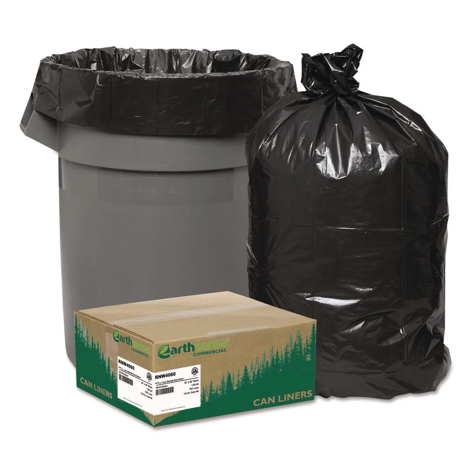 Earthsense Commercial RNW4060 Recycled Can Liners, 31-33gal, 1.65mil, 33 x 39, Black (Case of 100)