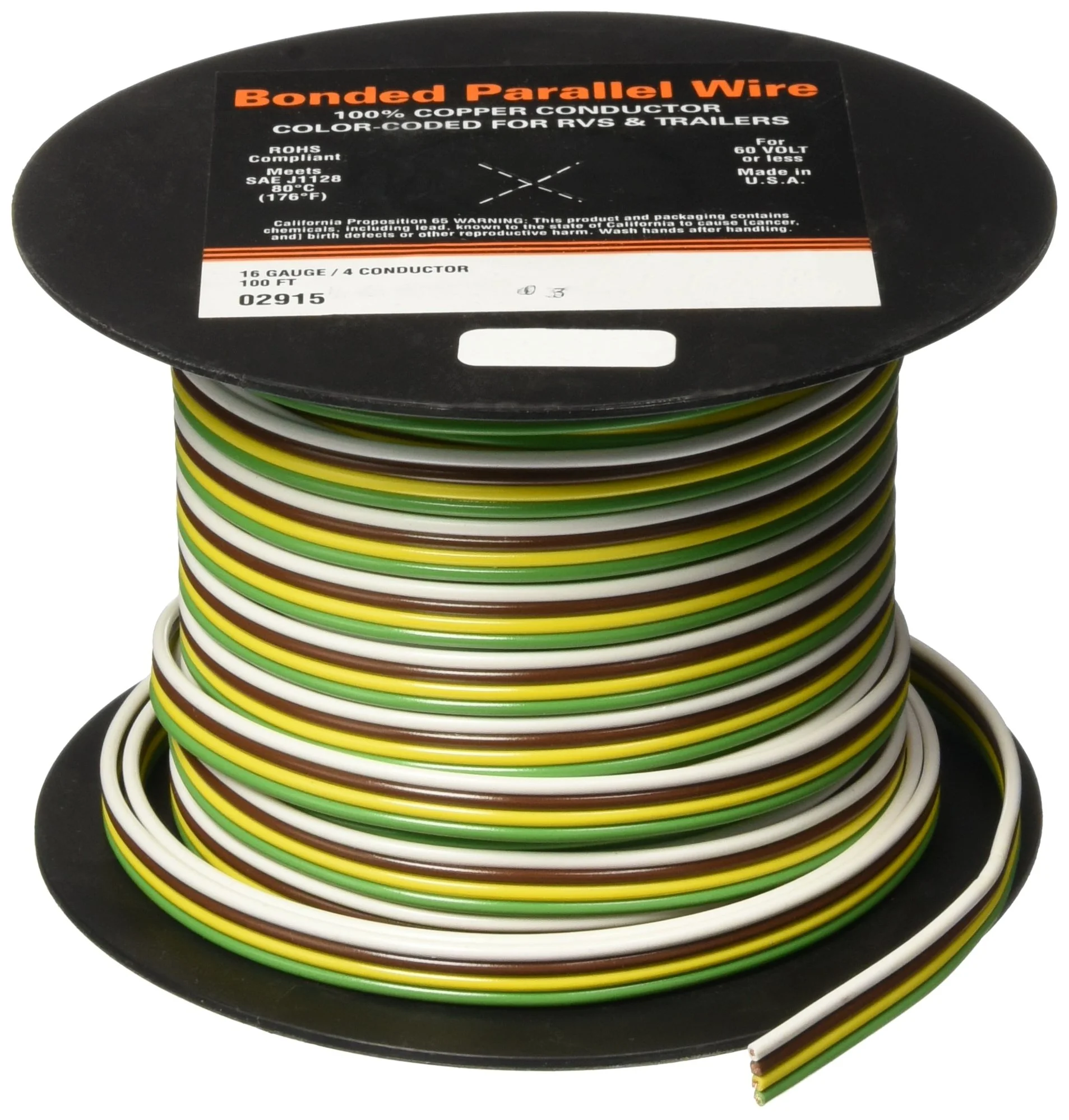East Penn Deka (02915) 100' 16-4 Gauge Parallel Primary Wire, Yellow,Green,White,Brown