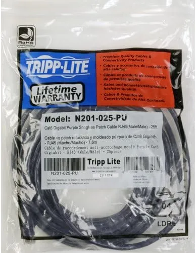 Tripp Lite Cat6 Gigabit Snagless Molded Patch Cable (RJ45 M/M) - Purple, 10-ft.(N201-010-PU)