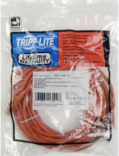 Eaton Tripp Lite Series Cat6 Gigabit Snagless Molded (UTP) Ethernet Cable (RJ45 M/M), PoE, Orange, 7 ft. (2.13 m) - N201007OR