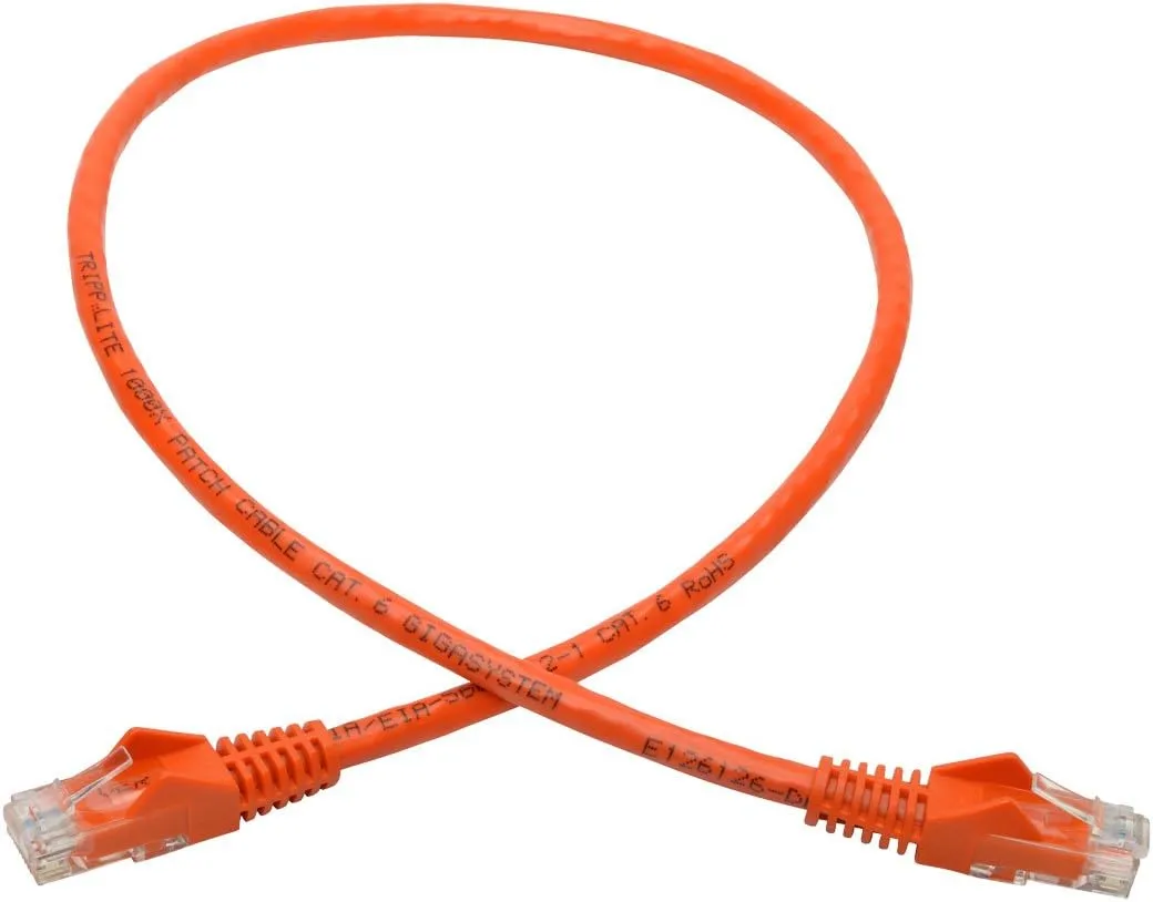 Eaton Tripp Lite Cat6 Gigabit Ethernet Snagless Molded Patch Cable UTP Orange RJ45 M/550Mhz 2Ft 2' (N201-002-OR)