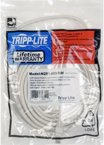 Eaton Tripp Lite Series Cat6 Gigabit Snagless Molded (UTP) Ethernet Cable (RJ45 M/M), PoE, White, 10 ft. (3.05 m) - N201010WH