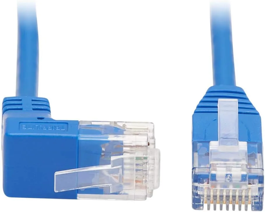 Tripp Lite Up Angle Cat6 Ethernet Cable, Gigabit Molded Slim UTP Network Patch Cable, Blue, 2 ft. (N204-S02-BL-UP)