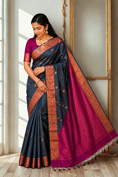 Premium Soft Silk Grey With Pink
