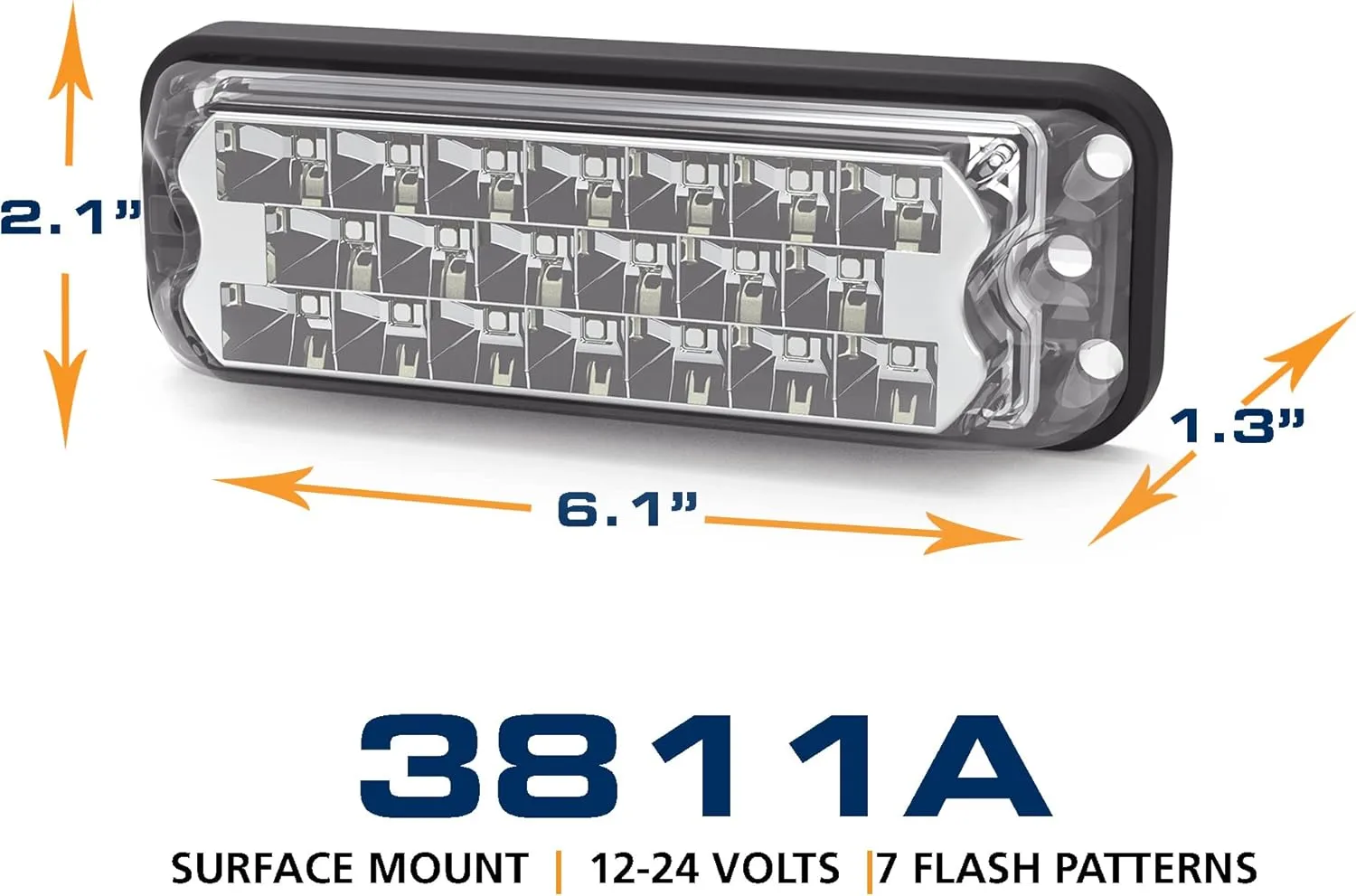 ECCO LED High-Intensity 20 LEDs Directional Amber Surface Mount 0.4 amps 12V 24V Waterproof 7 Flash Patterns Warning Light for Truck off Road car Commercial Vehicles, 5 Year Warranty