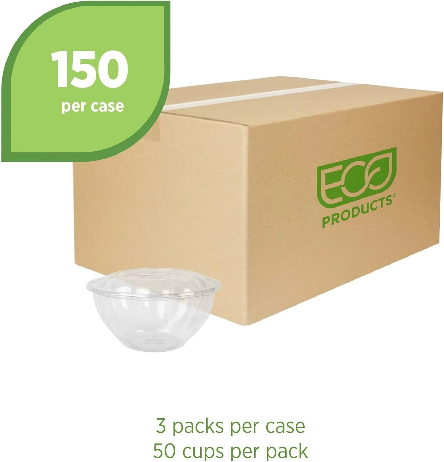 ECO-PRODUCTS Compostable Clear PLA Salad Bowls with Lids, Case of 150