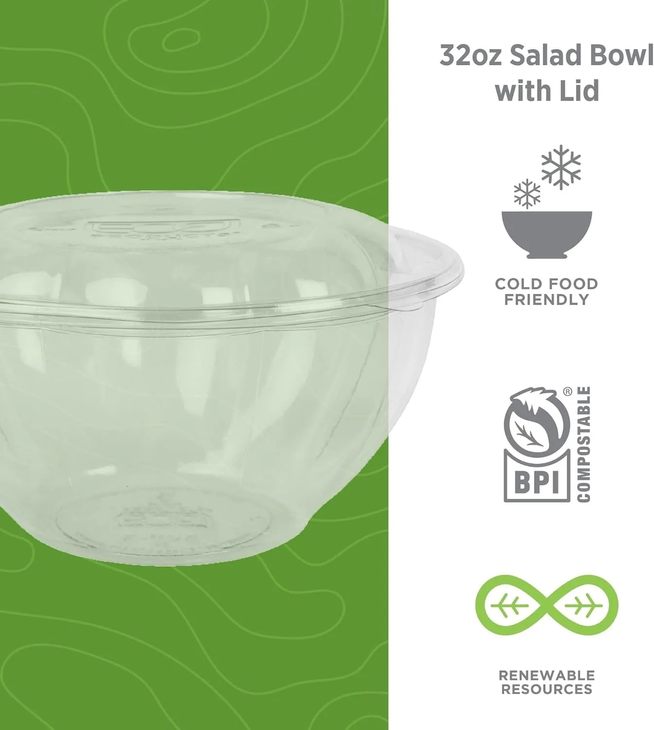 ECO-PRODUCTS Compostable Clear PLA Salad Bowls with Lids, Case of 150