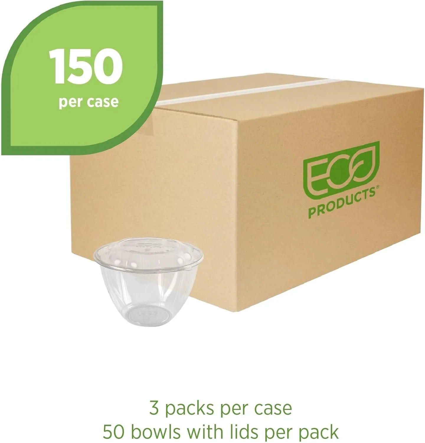 ECO-PRODUCTS Compostable Clear PLA Salad Bowls with Lids, Case of 150
