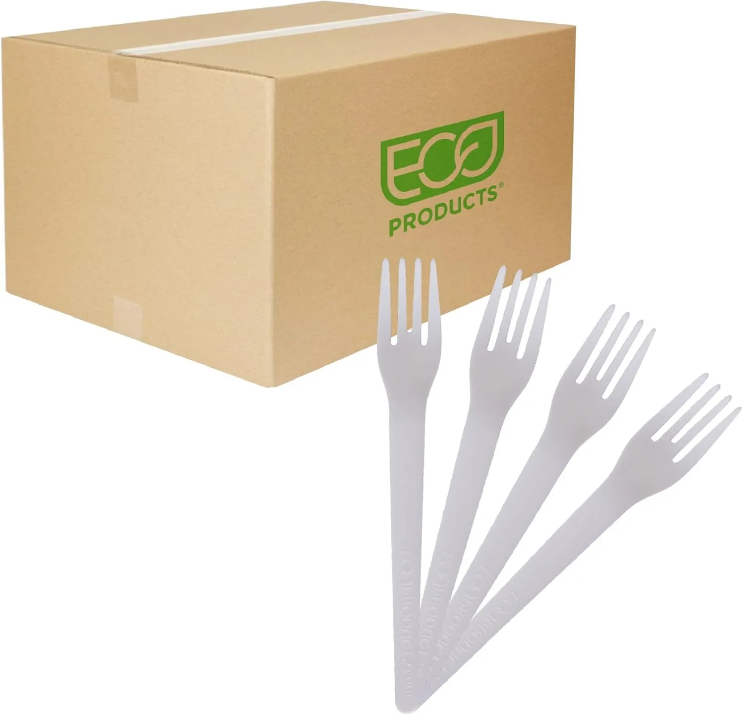 Eco-Products Compostable CPLA 6" Plastic Forks, Case of 1000, Disposable White Fork, Plantware Cutlery