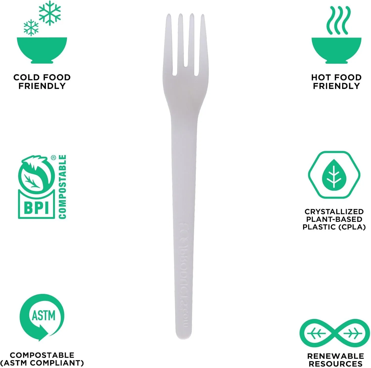 Eco-Products Compostable CPLA 6" Plastic Forks, Case of 1000, Disposable White Fork, Plantware Cutlery