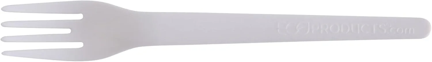 Eco-Products Compostable CPLA 6" Plastic Forks, Case of 1000, Disposable White Fork, Plantware Cutlery