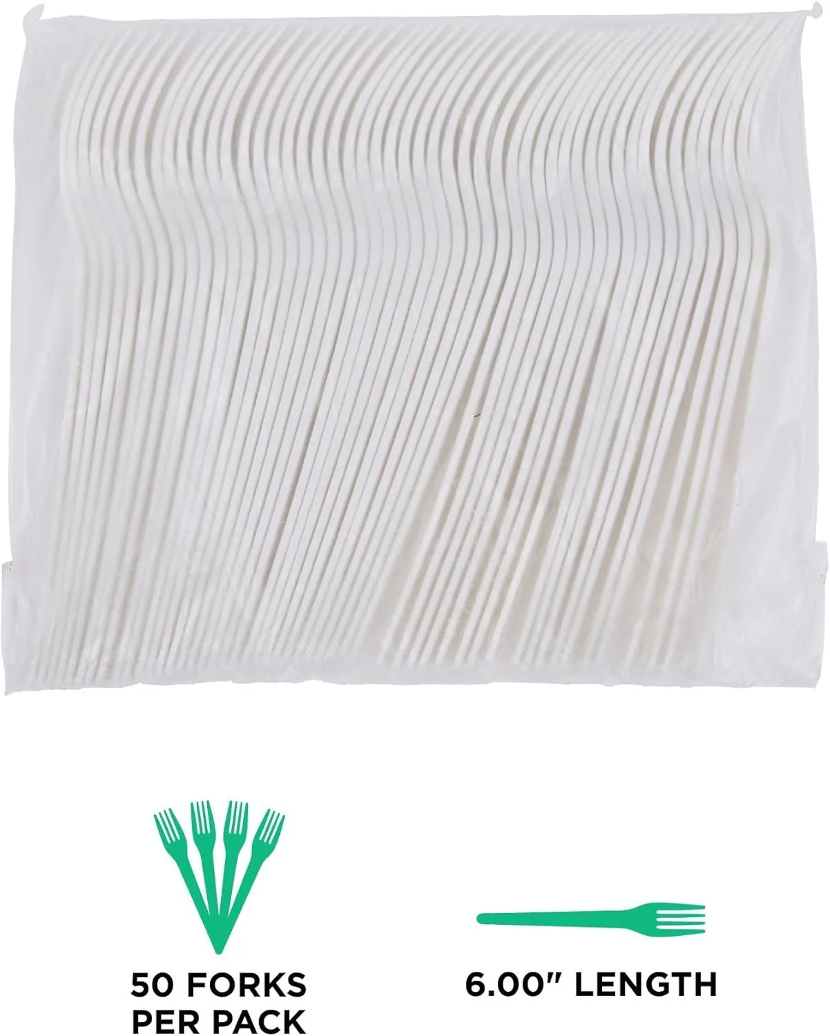 Eco-Products Compostable CPLA 6" Plastic Forks, Case of 1000, Disposable White Fork, Plantware Cutlery