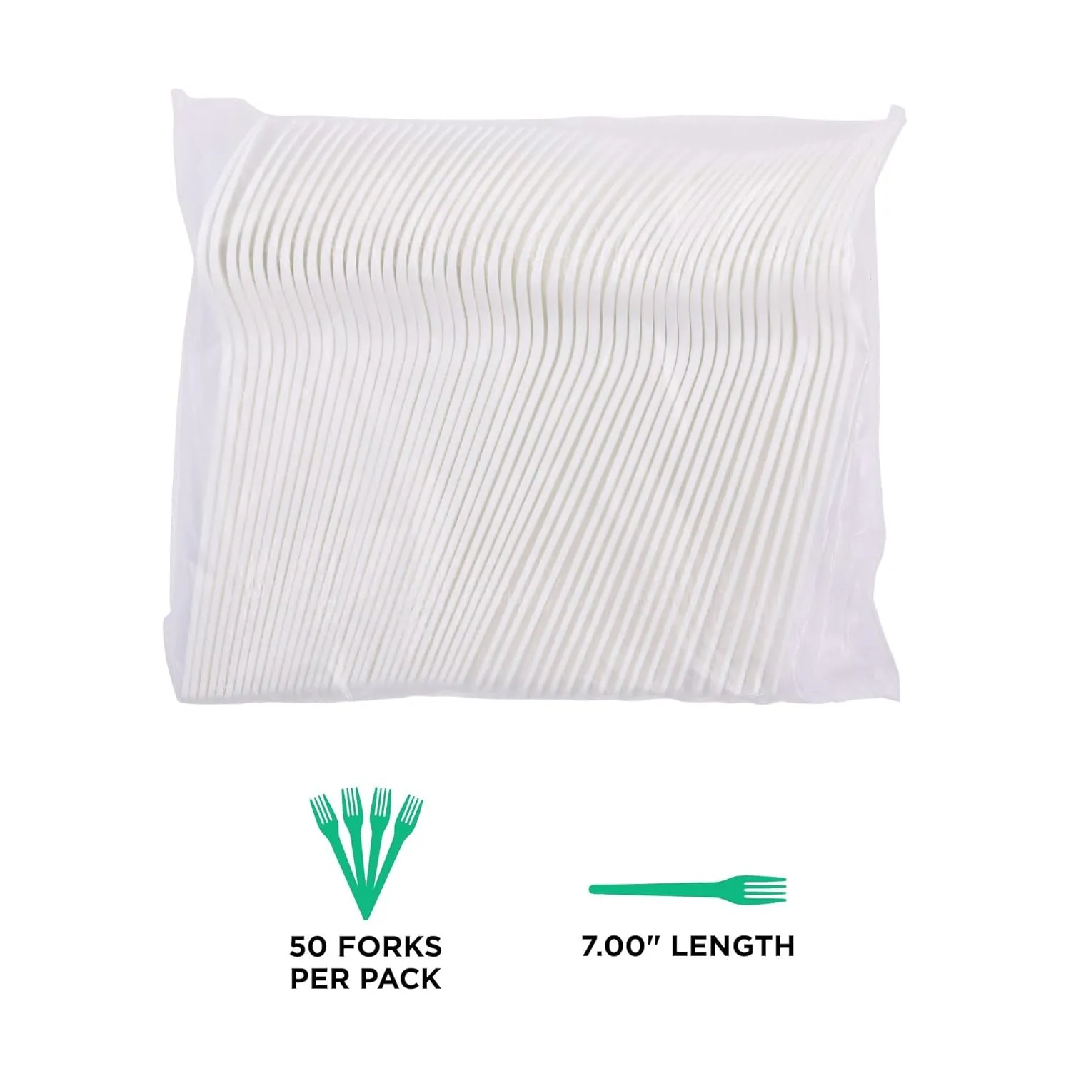 Eco-Products Compostable CPLA 7" Plastic Dinner Forks, Case of 1000, Disposable White Fork, Plantware Cutlery