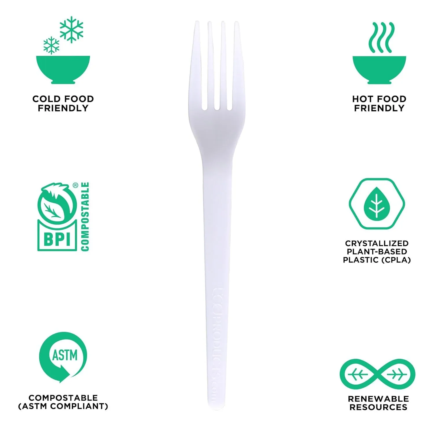 Eco-Products Compostable CPLA 7" Plastic Dinner Forks, Case of 1000, Disposable White Fork, Plantware Cutlery