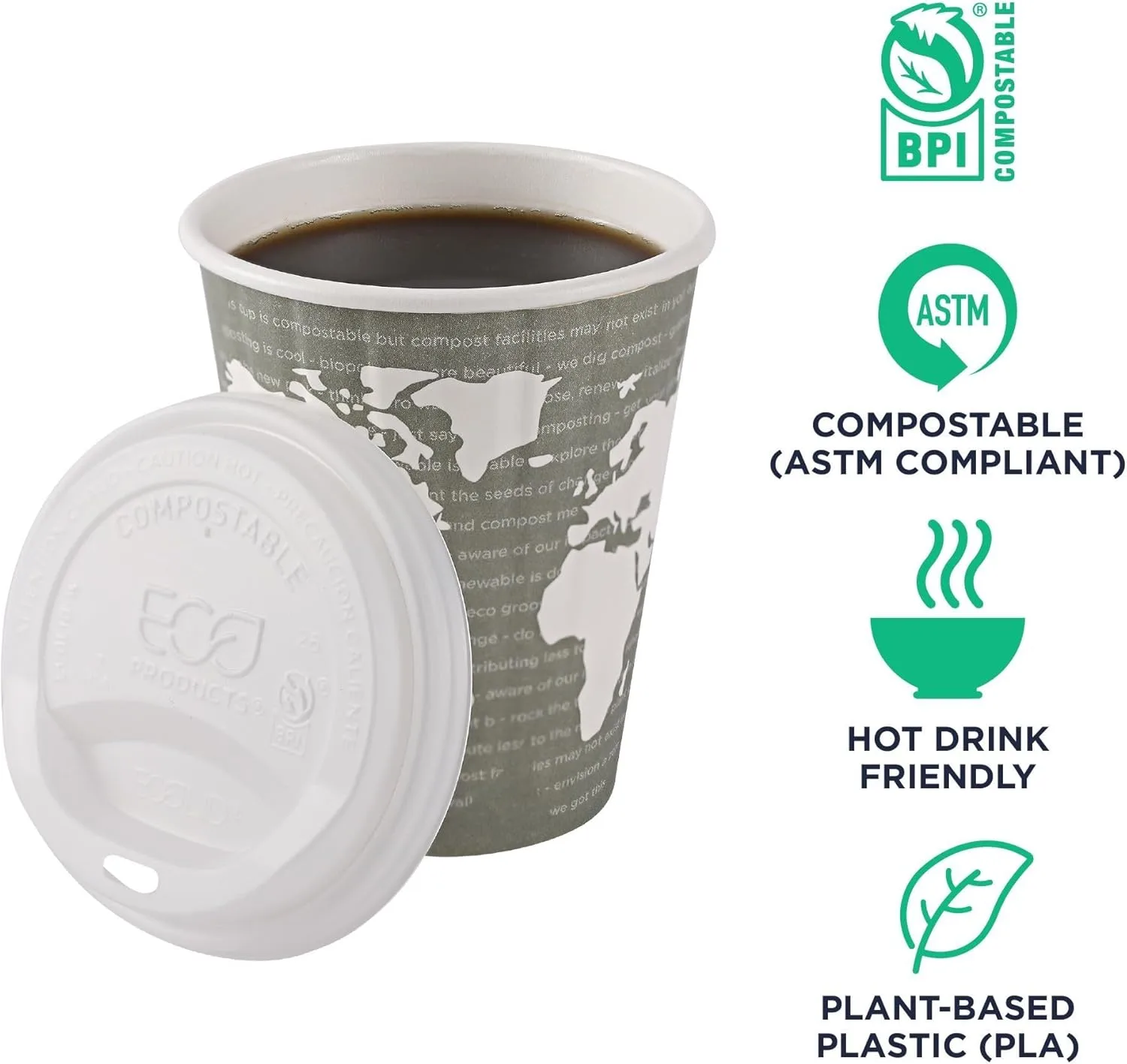 Eco-Products EcoLid Hot Cup Lids, Fits 10-20 oz