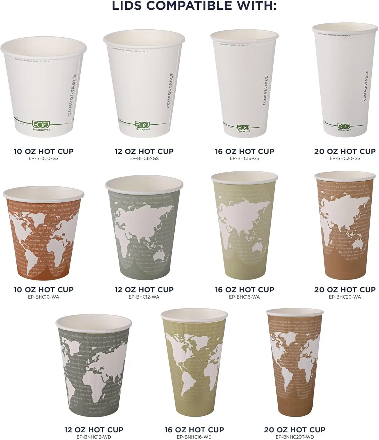 Eco-Products EcoLid Hot Cup Lids, Fits 10-20 oz