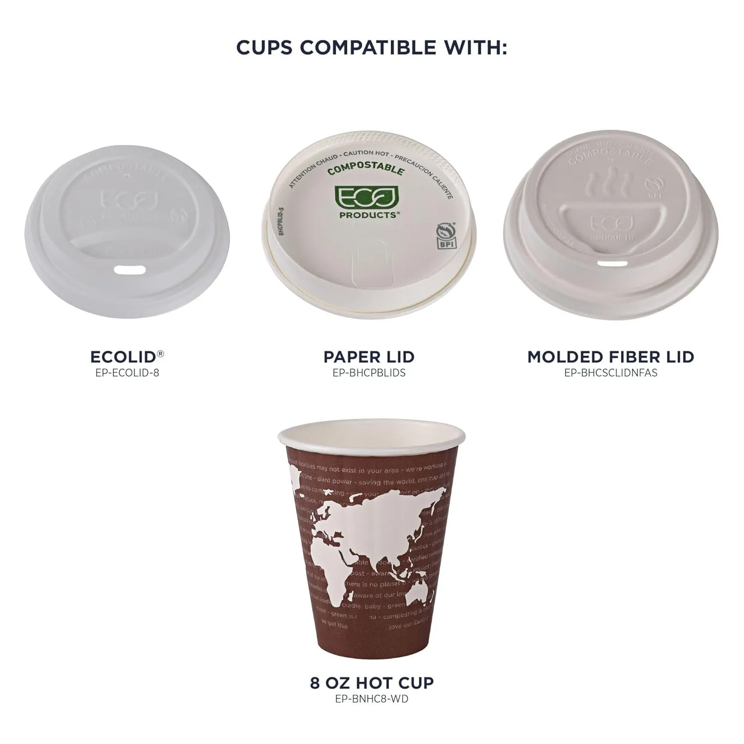 ECO PRODUCTS Compostable Disposable Insulated World Art 8oz Coffee Cups, Case of 800, Renewable Double-wall Hot Paper Cup