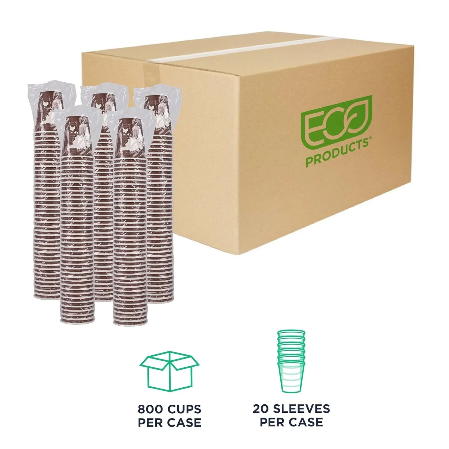 ECO PRODUCTS Compostable Disposable Insulated World Art 8oz Coffee Cups, Case of 800, Renewable Double-wall Hot Paper Cup