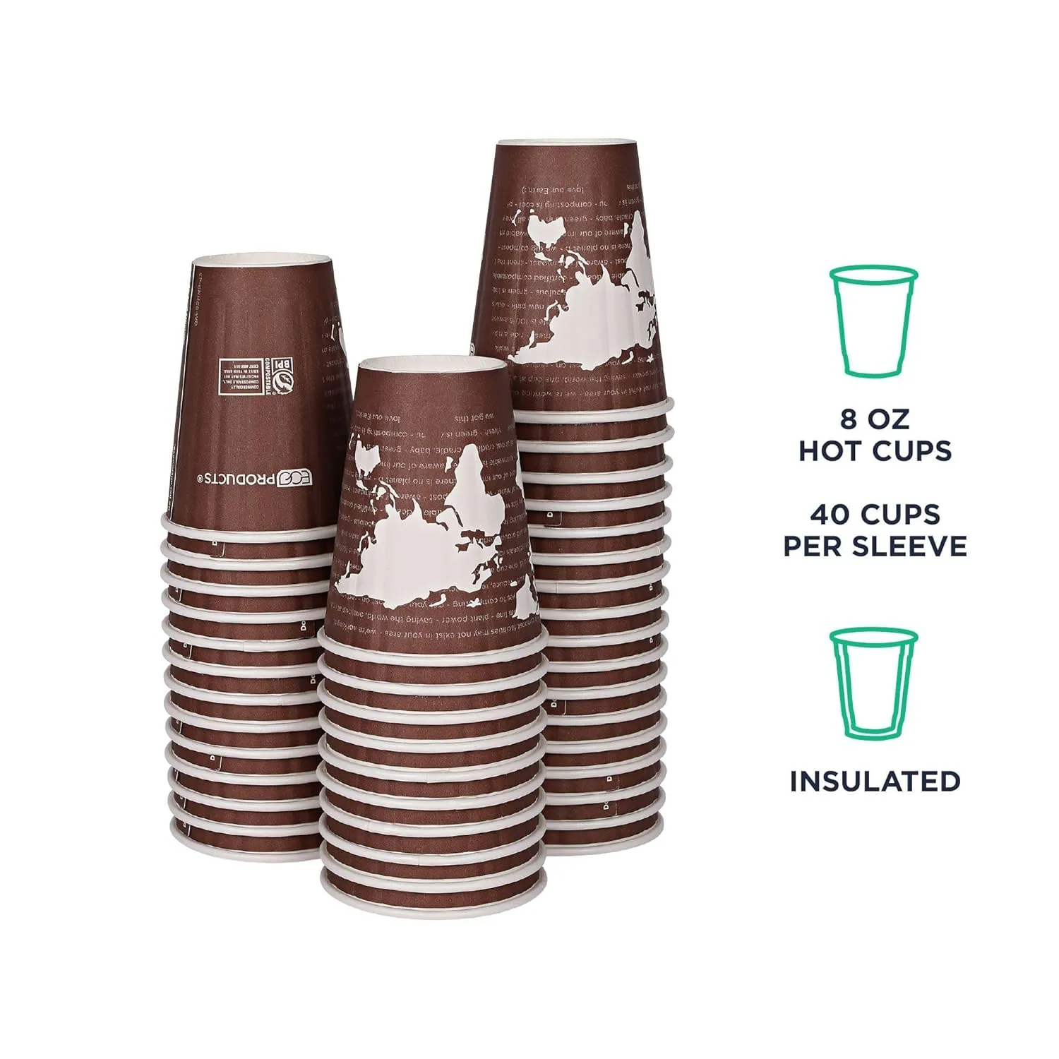 ECO PRODUCTS Compostable Disposable Insulated World Art 8oz Coffee Cups, Case of 800, Renewable Double-wall Hot Paper Cup