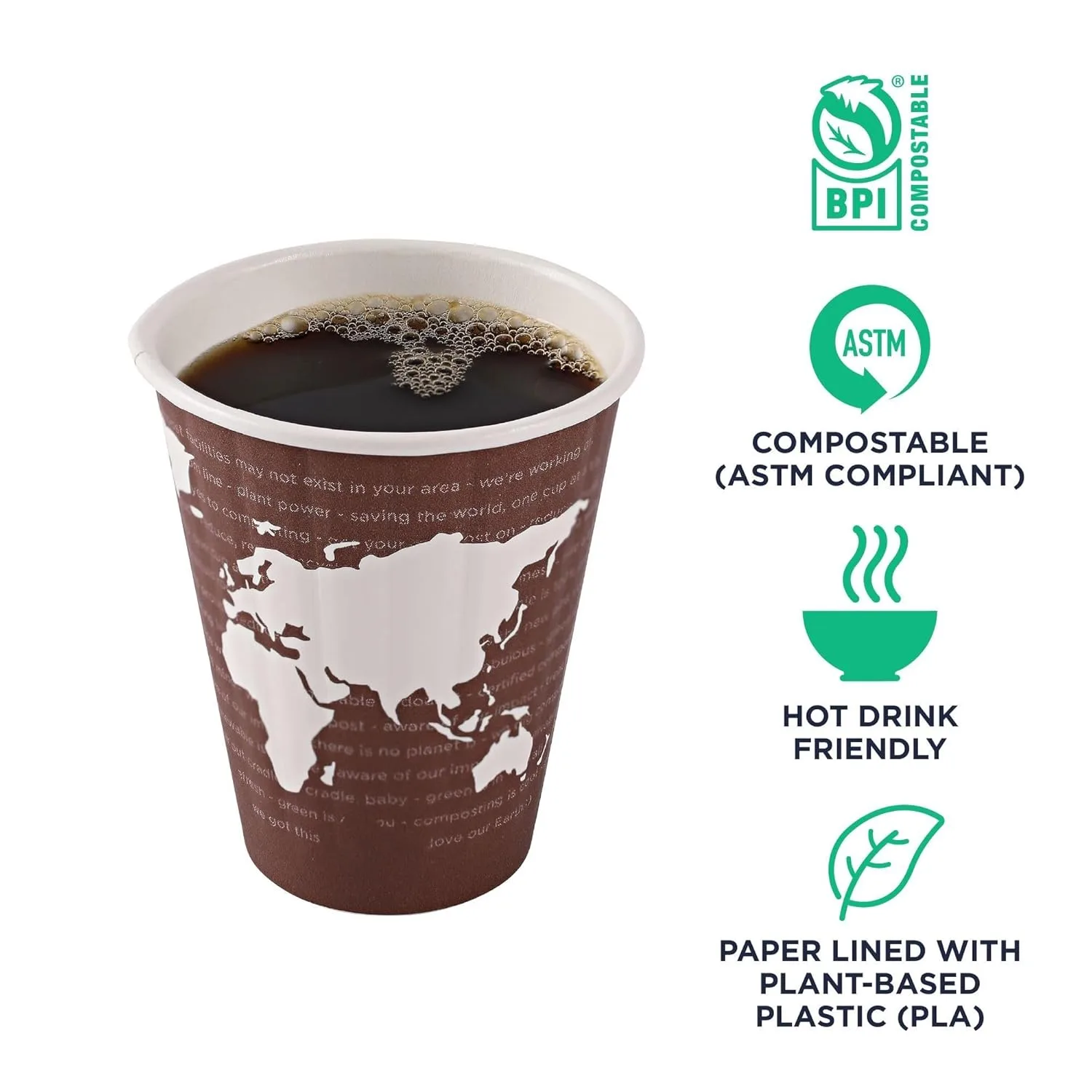 ECO PRODUCTS Compostable Disposable Insulated World Art 8oz Coffee Cups, Case of 800, Renewable Double-wall Hot Paper Cup