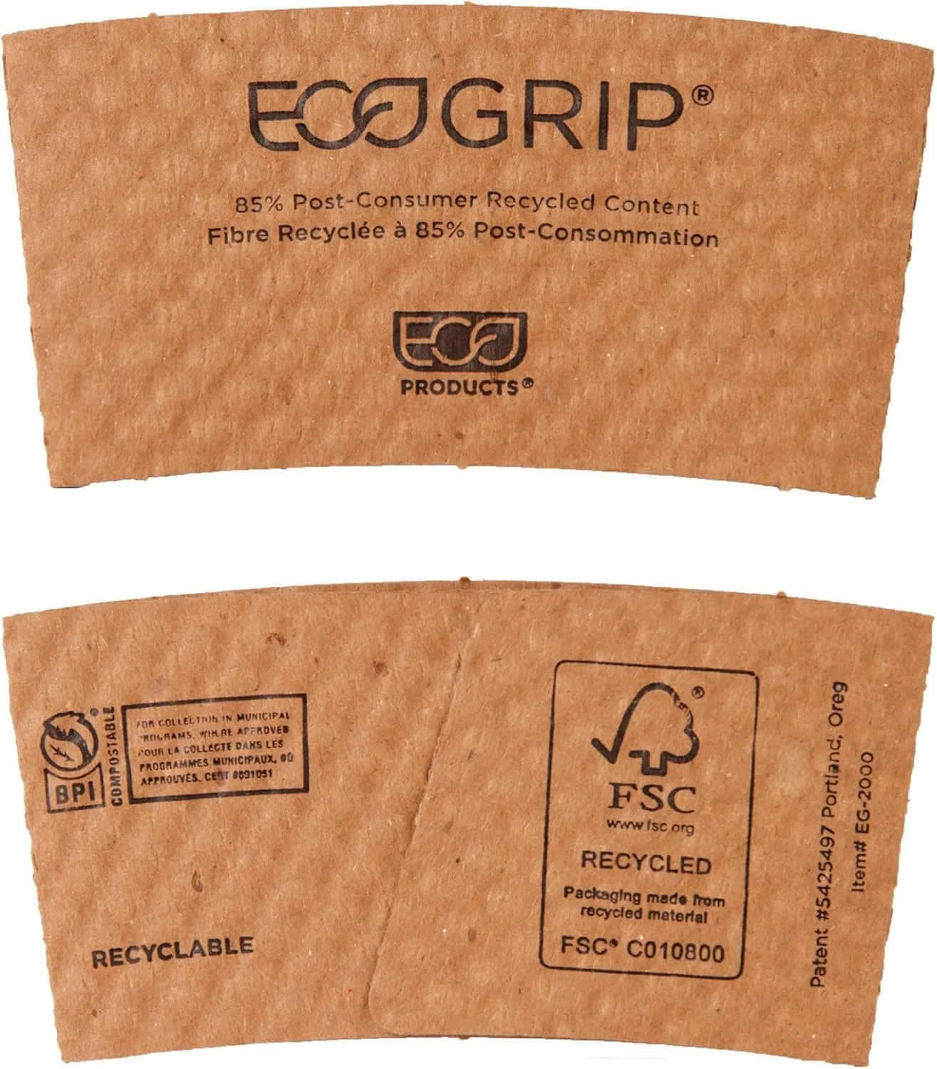 ECO PRODUCTS Recycled Coffee Cup Sleeves, Case Of 1300, Fits 10-20oz Hot Cups, Compostable