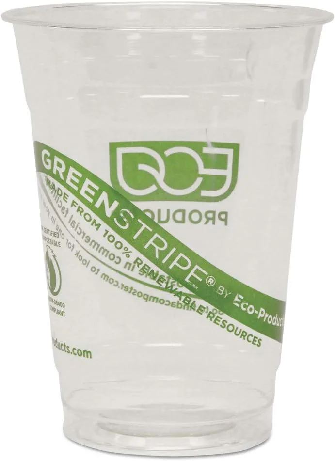 ECO PRODUCTS GreenStripe Cold Cups, 16 Oz, Clear/Green Stripe, 50 Cups Per Pack, Set Of 20 Packs