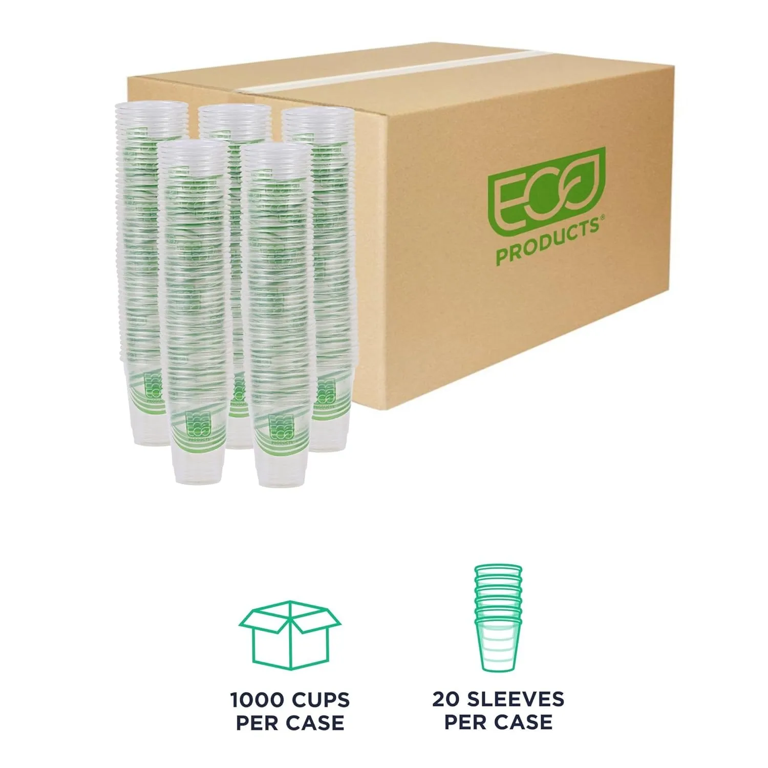 ECO PRODUCTS GreenStripe Clear Compostable 9oz PLA Plastic Cups, Case of 1000, Disposable Renewable Plant-Based Cold Cups